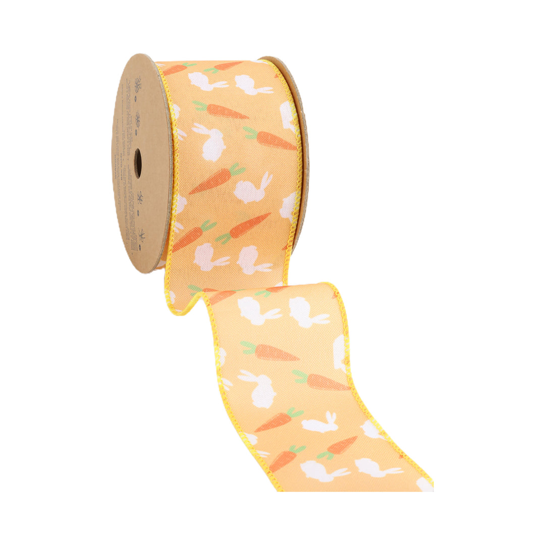 2 1/2 Wired Ribbon | Dark Yellow w/ Bunny & Carrots | 10 Yard Roll