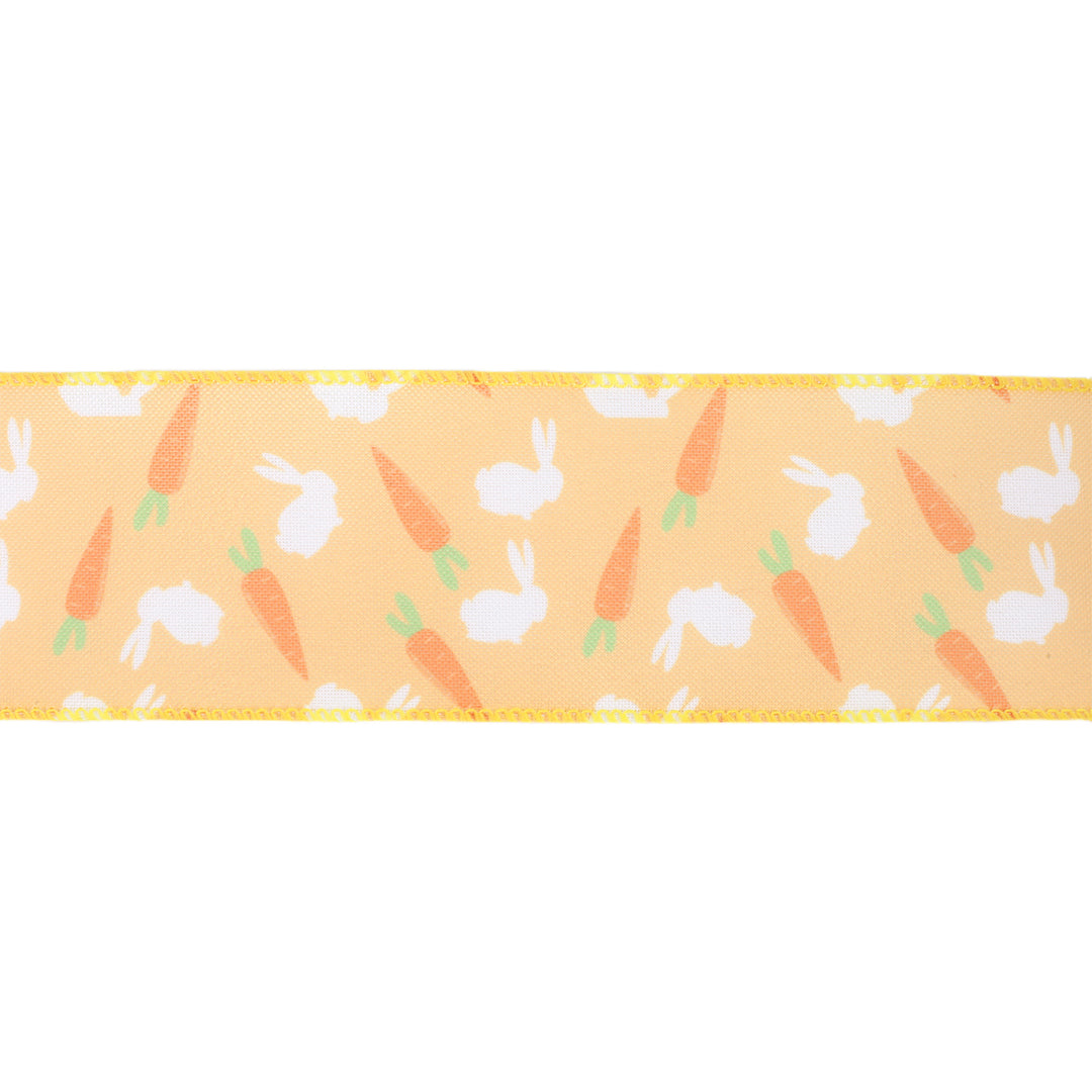 2 1/2 Wired Ribbon | Dark Yellow w/ Bunny & Carrots | 10 Yard Roll