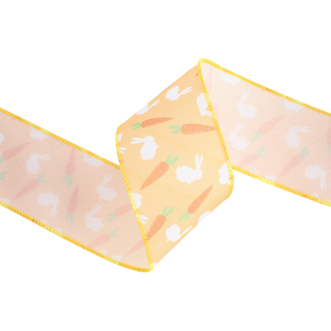 2 1/2 Wired Ribbon | Dark Yellow w/ Bunny & Carrots | 10 Yard Roll