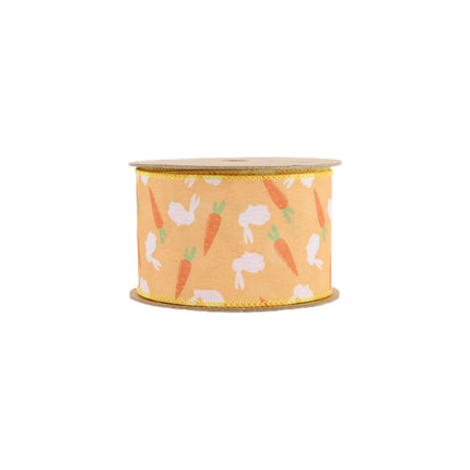 2 1/2 Wired Ribbon | Dark Yellow w/ Bunny & Carrots | 10 Yard Roll LaRibbons and Crafts