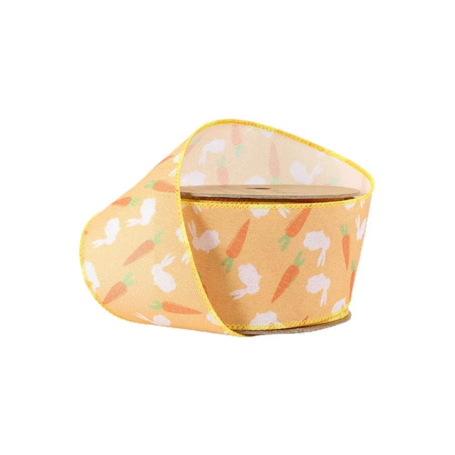 2 1/2 Wired Ribbon | Dark Yellow w/ Bunny & Carrots | 10 Yard Roll LaRibbons and Crafts