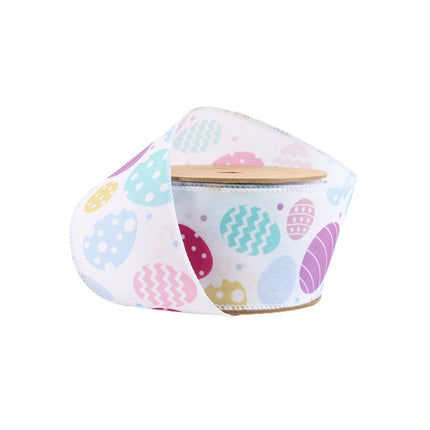 2 1/2 Wired Ribbon | White w/ Pastel Eggs | 10 Yard Roll LaRibbons and Crafts