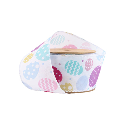 2 1/2 Wired Ribbon | White w/ Pastel Eggs | 10 Yard Roll LaRibbons and Crafts