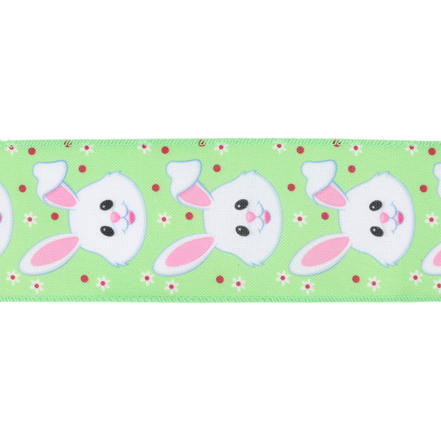 2 1/2 Wired Ribbon | Green w/ Bunny Face | 10 Yard Roll