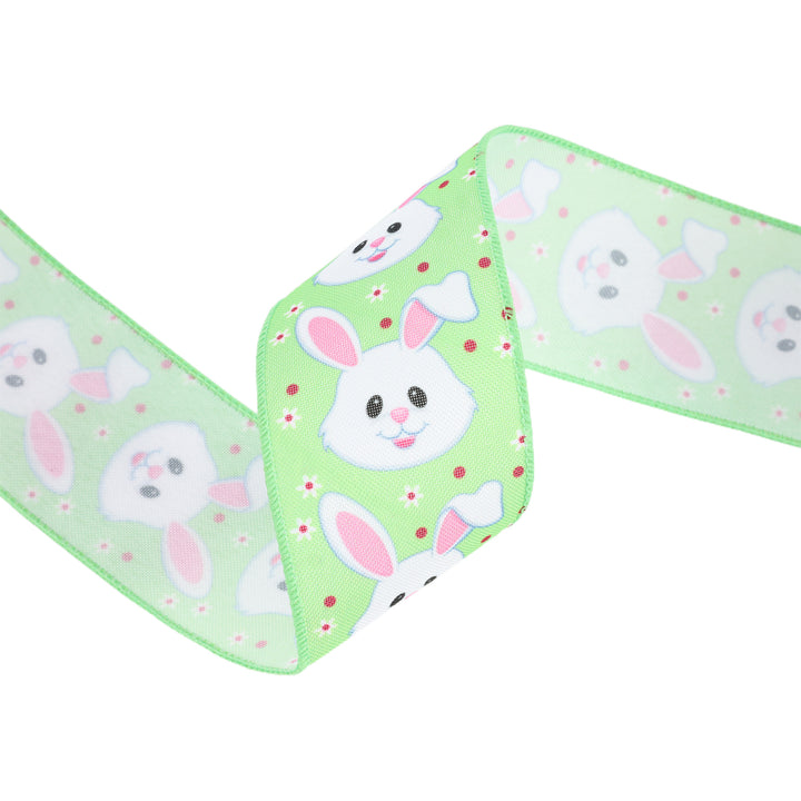 2 1/2 Wired Ribbon | Green w/ Bunny Face | 10 Yard Roll