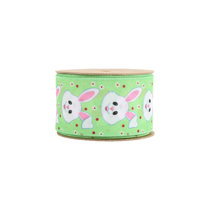 2 1/2 Wired Ribbon | Green w/ Bunny Face | 10 Yard Roll LaRibbons and Crafts
