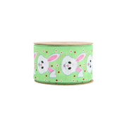 2 1/2 Wired Ribbon | Green w/ Bunny Face | 10 Yard Roll