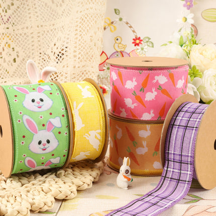 2 1/2 Wired Ribbon | Green w/ Bunny Face | 10 Yard Roll LaRibbons and Crafts
