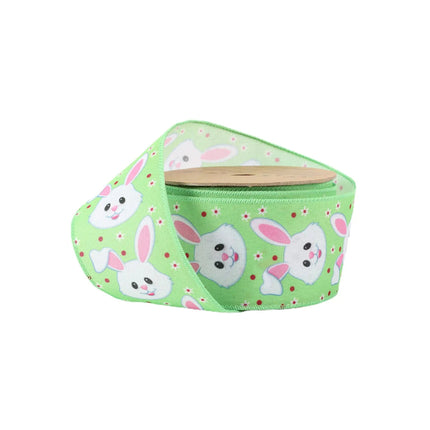 2 1/2 Wired Ribbon | Green w/ Bunny Face | 10 Yard Roll LaRibbons and Crafts