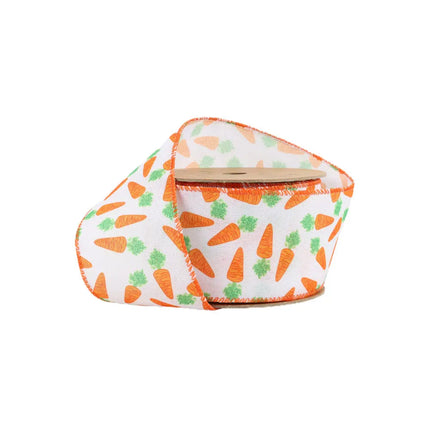 2 1/2" Wired Ribbon | White w/ Orange Carrots | 10 Yard Roll LaRibbons and Crafts