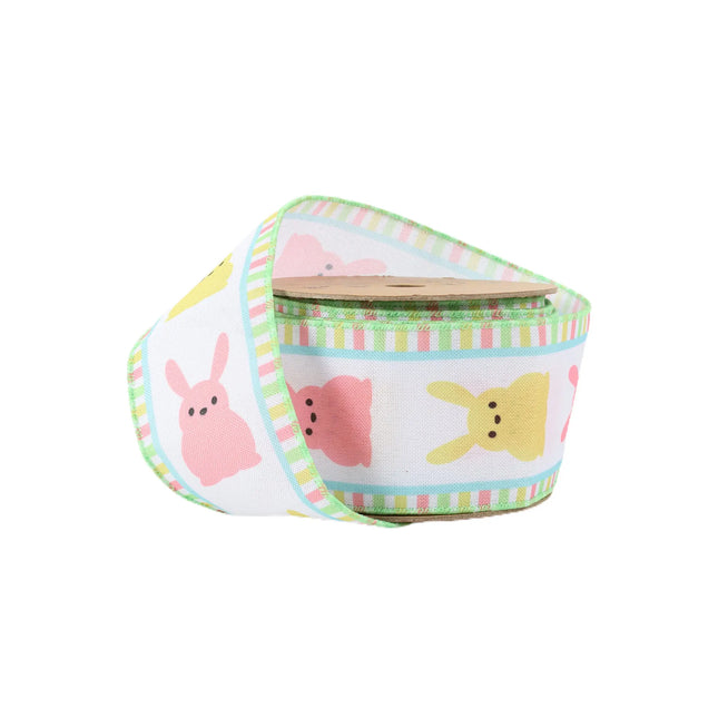 2 1/2" Wired Ribbon | White w/ Pink/Yellow Bunny Fronts | 10 Yard Roll LaRibbons and Crafts