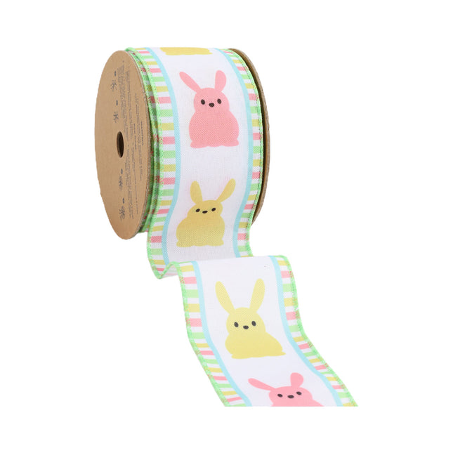 2 1/2" Wired Ribbon | White w/ Pink/Yellow Bunny Fronts | 10 Yard Roll LaRibbons and Crafts