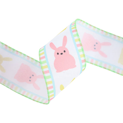 2 1/2" Wired Ribbon | White w/ Pink/Yellow Bunny Fronts | 10 Yard Roll LaRibbons and Crafts