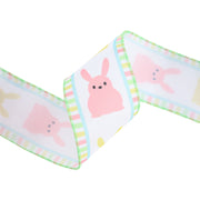 2 1/2" Wired Ribbon | White w/ Pink/Yellow Bunny Fronts | 10 Yard Roll