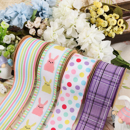 2 1/2" Wired Ribbon | White w/ Pink/Yellow Bunny Fronts | 10 Yard Roll LaRibbons and Crafts