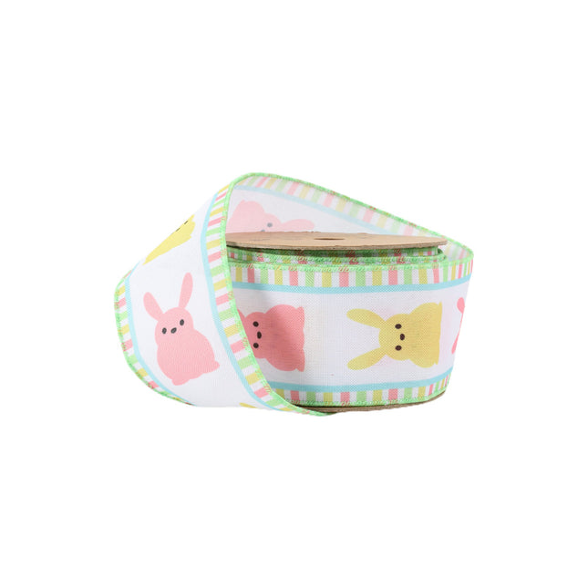2 1/2" Wired Ribbon | White w/ Pink/Yellow Bunny Fronts | 10 Yard Roll LaRibbons and Crafts