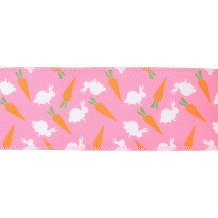2 1/2" Wired Ribbon | Bright Pink w/ Bunny and Carrots | 10 Yard Roll LaRibbons and Crafts
