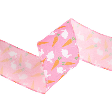 2 1/2" Wired Ribbon | Bright Pink w/ Bunny and Carrots | 10 Yard Roll LaRibbons and Crafts