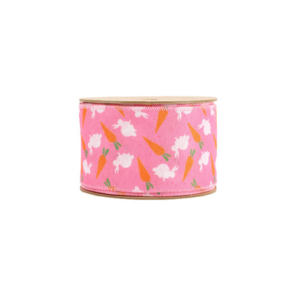 2 1/2" Wired Ribbon | Bright Pink w/ Bunny and Carrots | 10 Yard Roll LaRibbons and Crafts