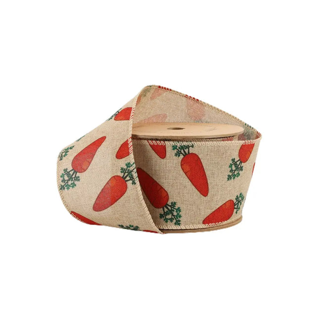 2 1/2" Wired Ribbon | Carrot on Natural Linen | 10 Yard Roll LaRibbons and Crafts
