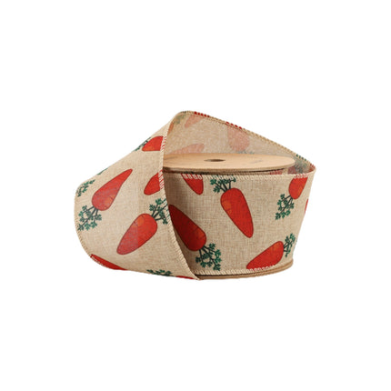 2 1/2" Wired Ribbon | Carrot on Natural Linen | 10 Yard Roll LaRibbons and Crafts