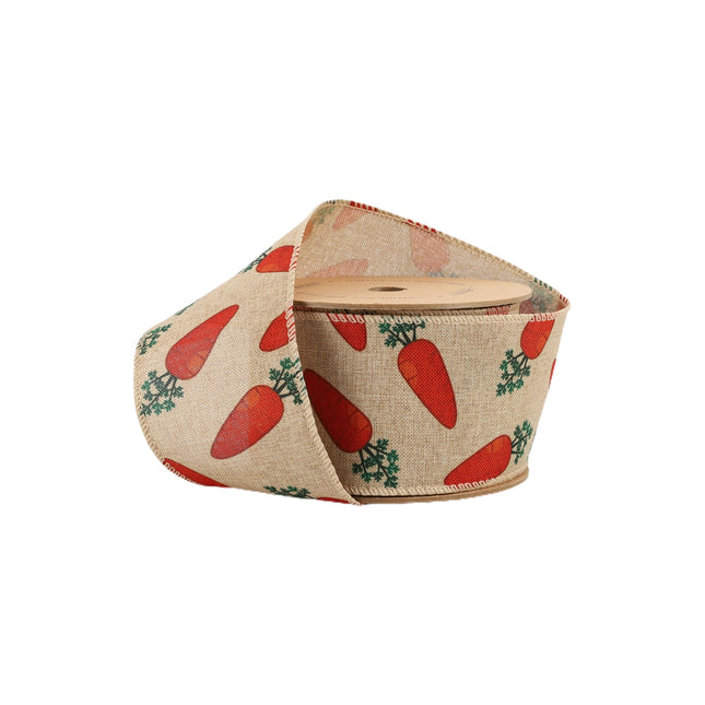 2 1/2" Wired Ribbon | Carrot on Natural Linen | 10 Yard Roll LaRibbons and Crafts