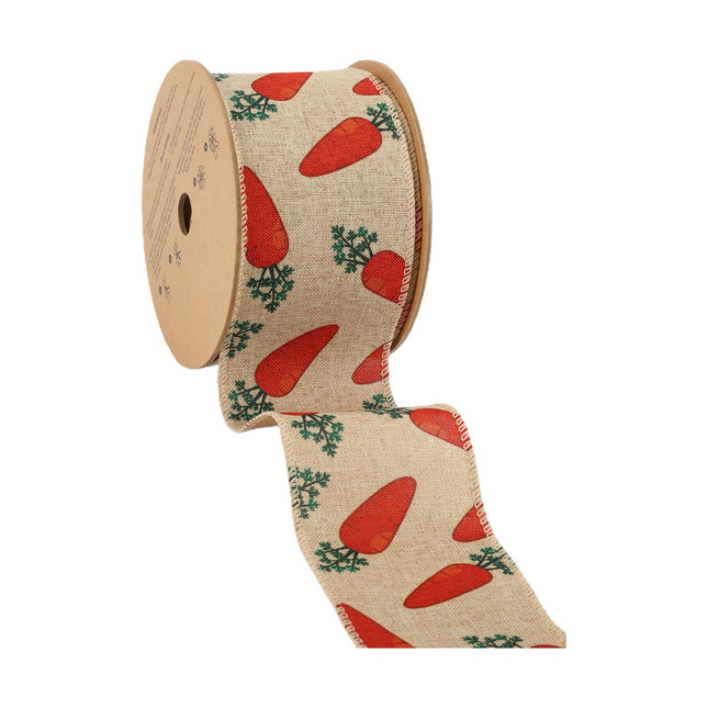 2 1/2" Wired Ribbon | Carrot on Natural Linen | 10 Yard Roll LaRibbons and Crafts