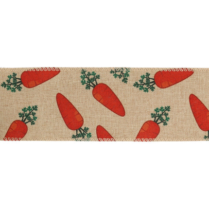 2 1/2" Wired Ribbon | Carrot on Natural Linen | 10 Yard Roll LaRibbons and Crafts