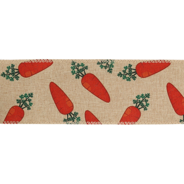 2 1/2" Wired Ribbon | Carrot on Natural Linen | 10 Yard Roll