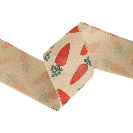 2 1/2" Wired Ribbon | Carrot on Natural Linen | 10 Yard Roll LaRibbons and Crafts