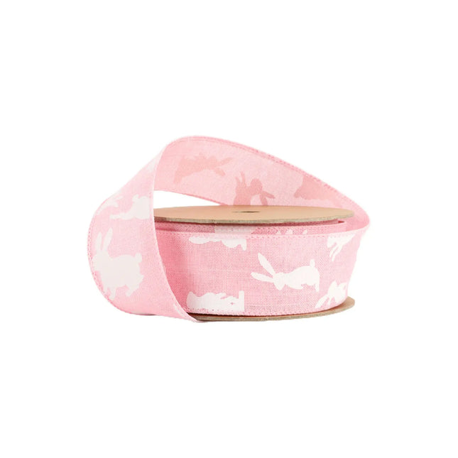 1 1/2" Wired Ribbon | Pink w/ White All Over Bunny | 10 Yard Roll LaRibbons and Crafts