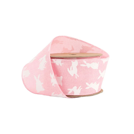 2 1/2" Wired Ribbon | Pink w/ White All Over Bunny | 10 Yard Roll LaRibbons and Crafts