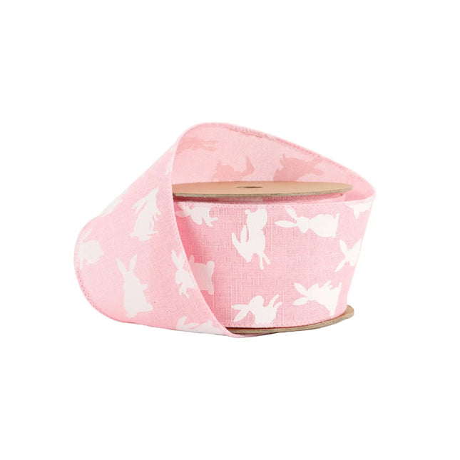 2 1/2" Wired Ribbon | Pink w/ White All Over Bunny | 10 Yard Roll LaRibbons and Crafts