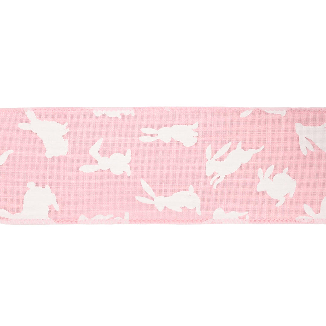 2 1/2" Wired Ribbon | Pink w/ White All Over Bunny | 10 Yard Roll