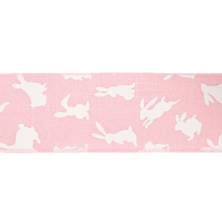 2 1/2" Wired Ribbon | Pink w/ White All Over Bunny | 10 Yard Roll