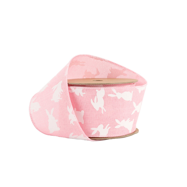 2 1/2" Wired Ribbon | Pink w/ White All Over Bunny | 10 Yard Roll