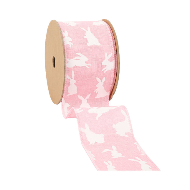 2 1/2" Wired Ribbon | Pink w/ White All Over Bunny | 10 Yard Roll LaRibbons and Crafts