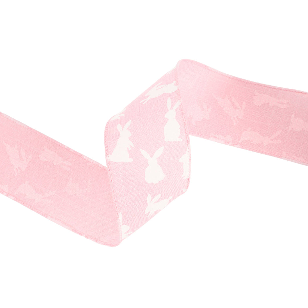 2 1/2" Wired Ribbon | Pink w/ White All Over Bunny | 10 Yard Roll