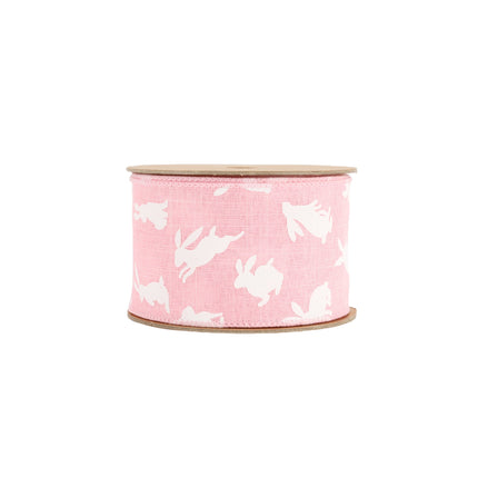 2 1/2" Wired Ribbon | Pink w/ White All Over Bunny | 10 Yard Roll LaRibbons and Crafts
