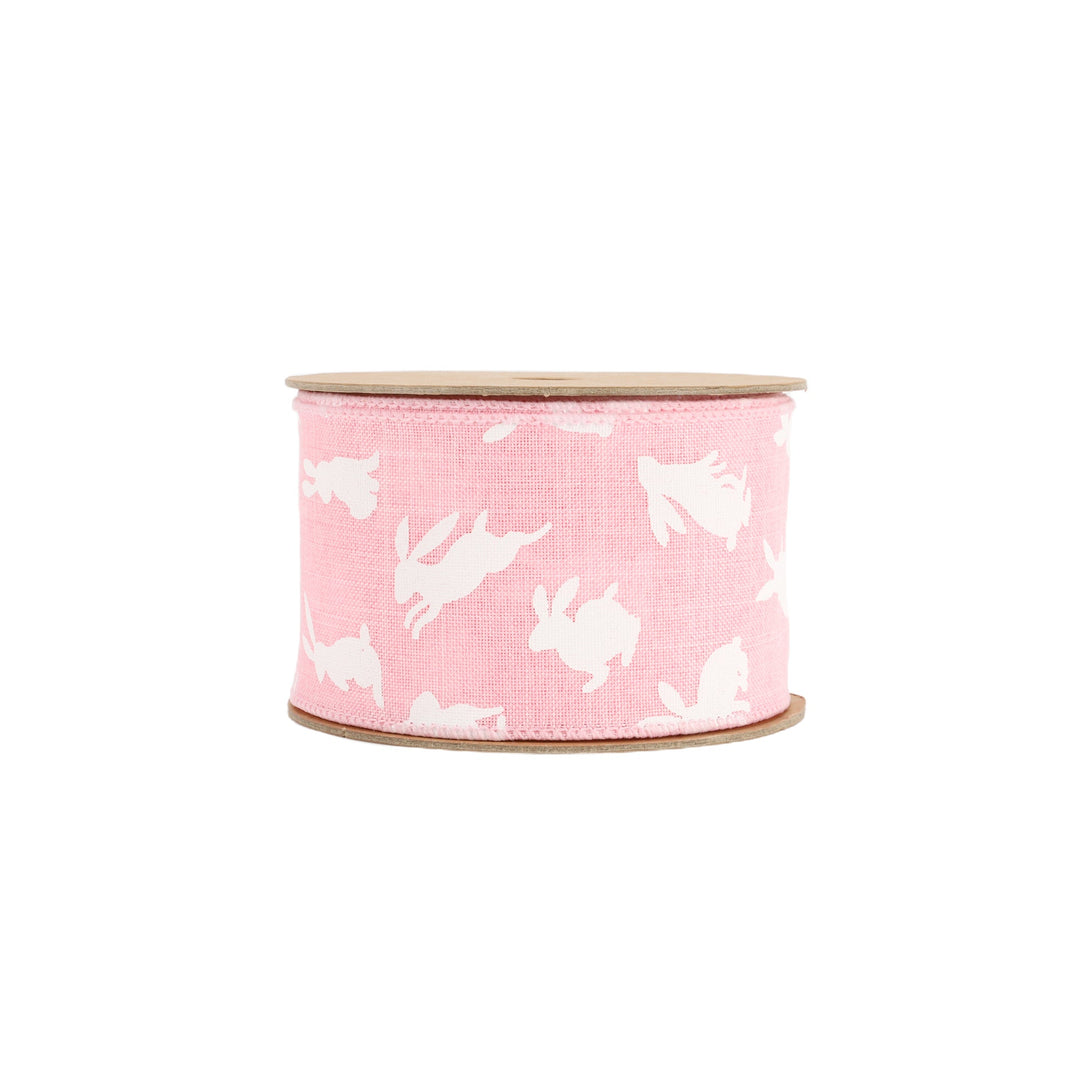 2 1/2" Wired Ribbon | Pink w/ White All Over Bunny | 10 Yard Roll