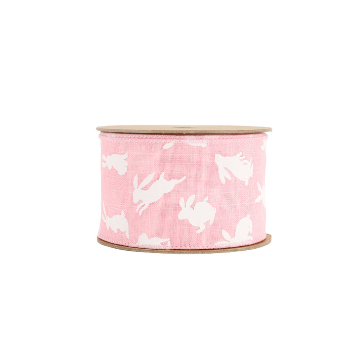 2 1/2" Wired Ribbon | Pink w/ White All Over Bunny | 10 Yard Roll