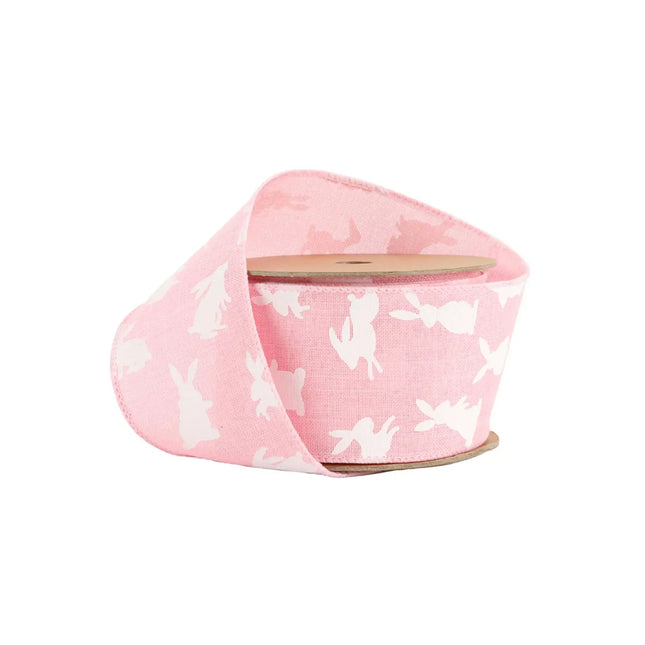 2 1/2" Wired Ribbon | Pink w/ White All Over Bunny | 10 Yard Roll LaRibbons and Crafts