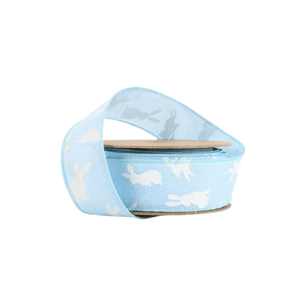 1 1/2" Wired Ribbon | Blue w/ White All Over Bunny | 10 Yard Roll LaRibbons and Crafts