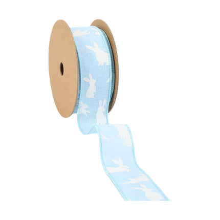1 1/2" Wired Ribbon | Blue w/ White All Over Bunny | 10 Yard Roll LaRibbons and Crafts