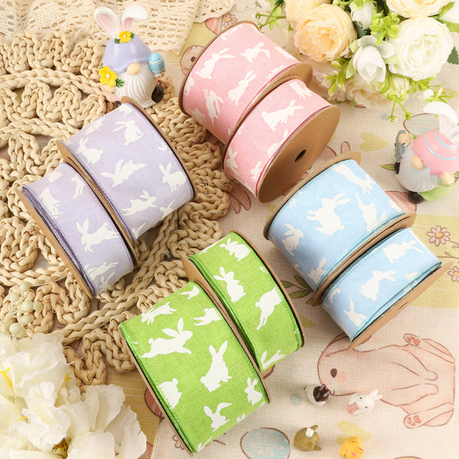 2 1/2" Wired Ribbon | Blue w/ White All Over Bunny | 10 Yard Roll LaRibbons and Crafts