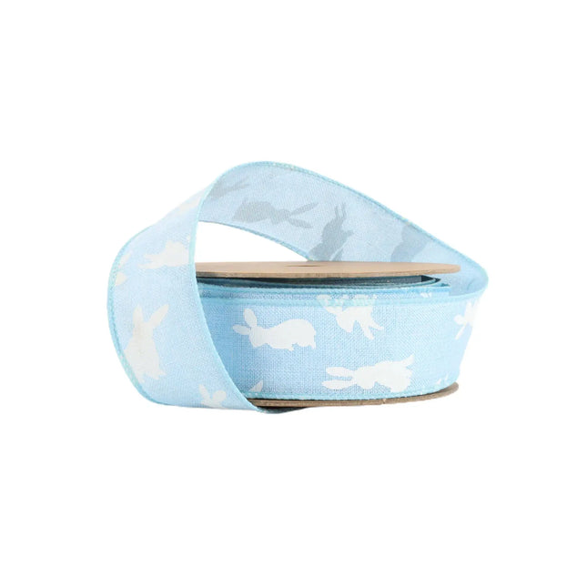 1 1/2" Wired Ribbon | Blue w/ White All Over Bunny | 10 Yard Roll LaRibbons and Crafts