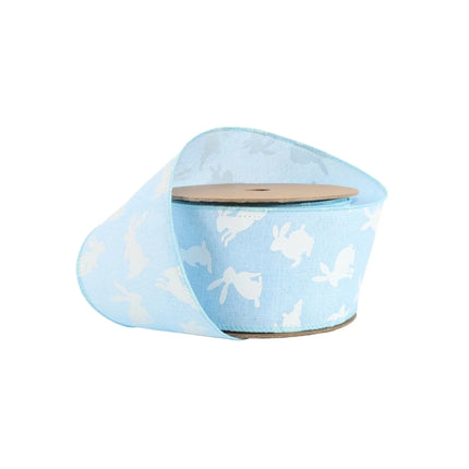 2 1/2" Wired Ribbon | Blue w/ White All Over Bunny | 10 Yard Roll LaRibbons and Crafts