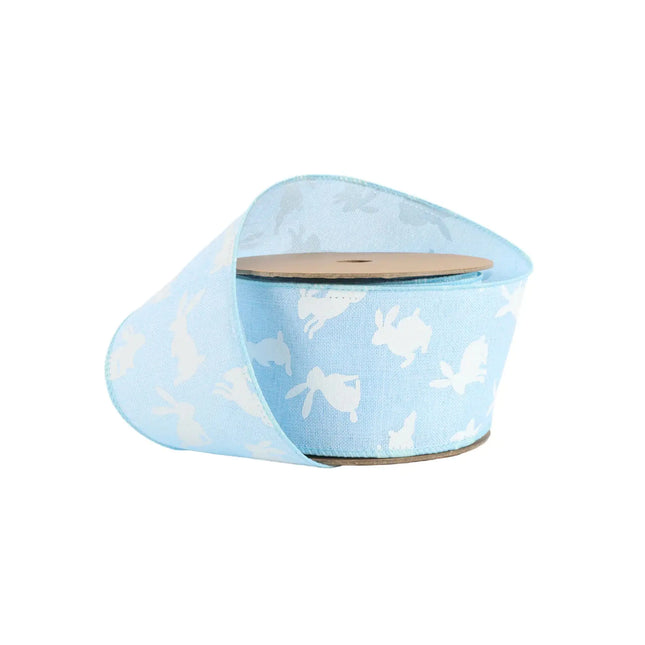 2 1/2" Wired Ribbon | Blue w/ White All Over Bunny | 10 Yard Roll LaRibbons and Crafts