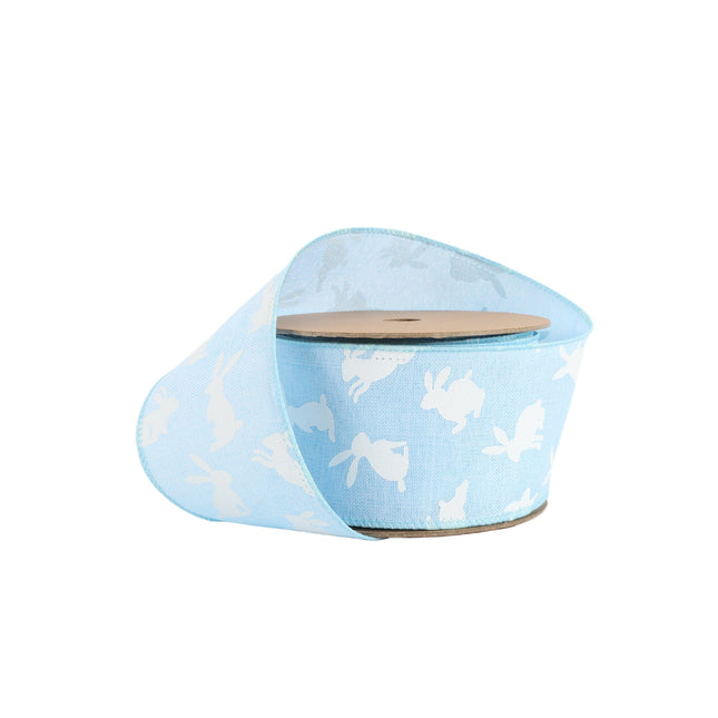 2 1/2" Wired Ribbon | Blue w/ White All Over Bunny | 10 Yard Roll LaRibbons and Crafts