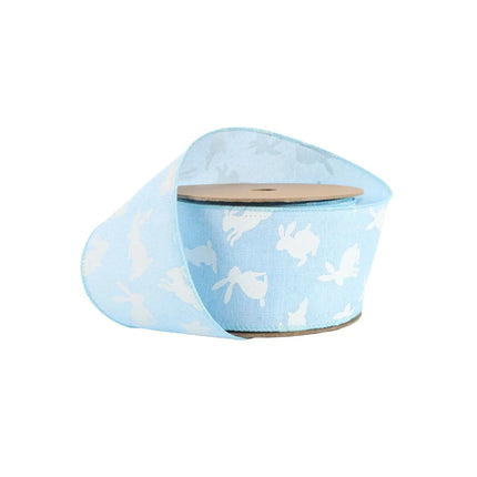 2 1/2" Wired Ribbon | Blue w/ White All Over Bunny | 10 Yard Roll LaRibbons and Crafts
